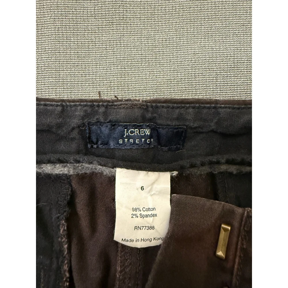 Dark Brown Low Rise Chinos J Crew Size 6 Adjustable Waistband Stretch Flared Leg